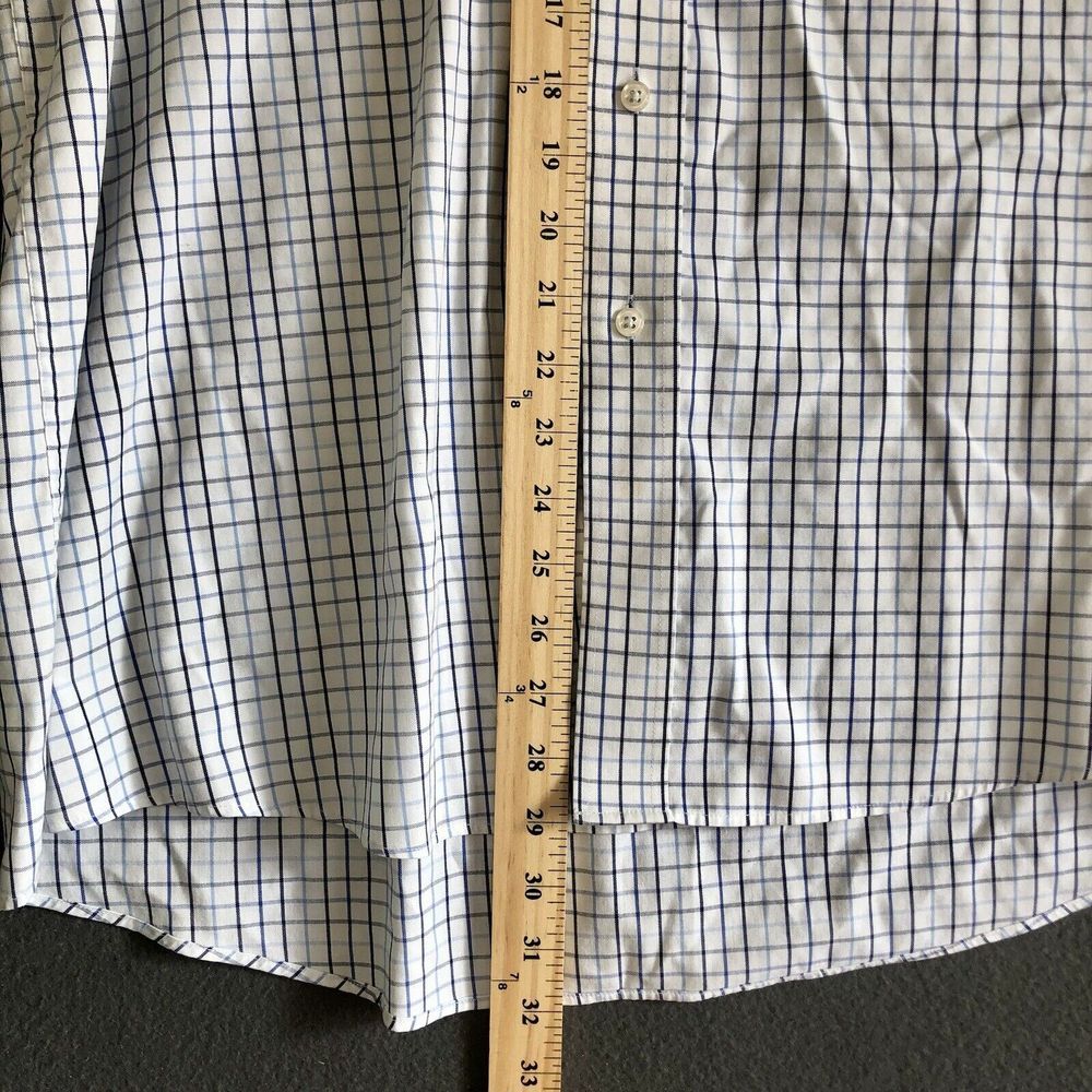 Button Up Dress Shirt Men's Sz L White Long Sleeve Blue Checkered George Western - Picture 4 of 13